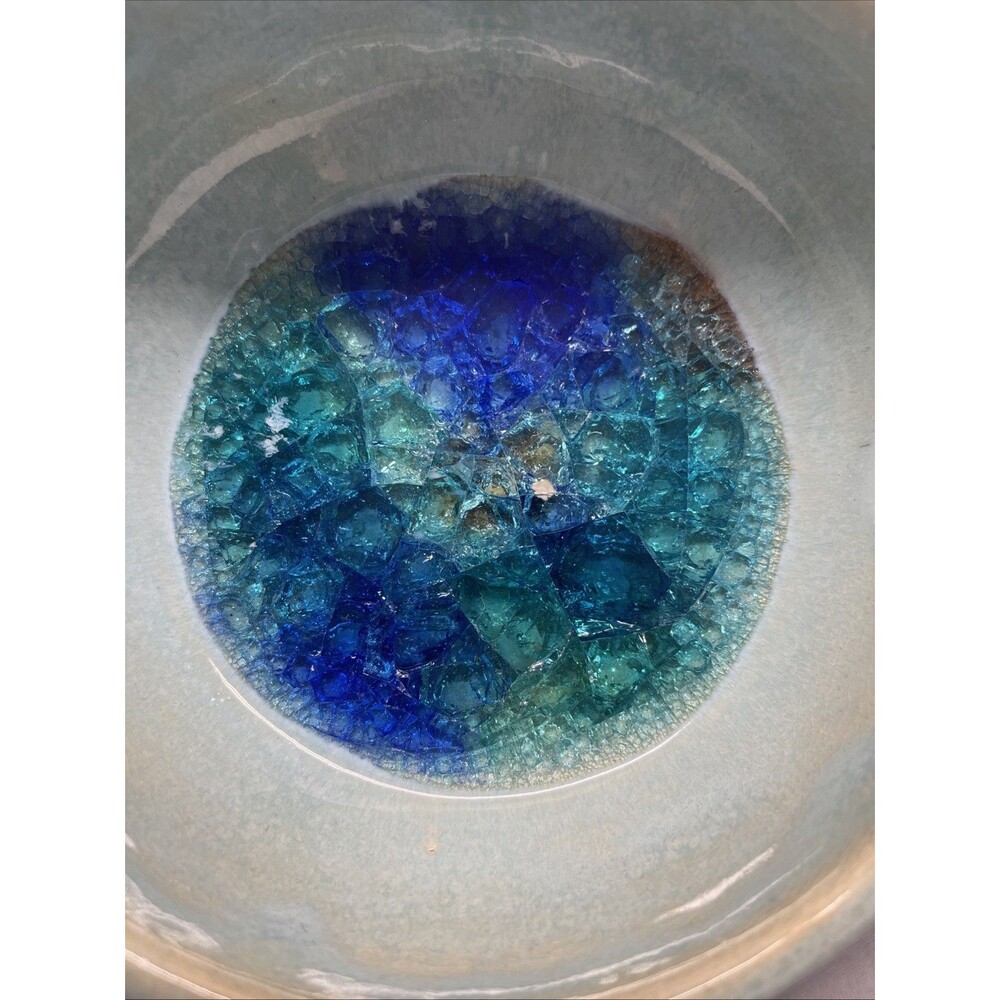 Studio Art Pottery Bowl Dish Signed 6” Diameter 3" Tall Crushed Glass Bottom EUC - Picture 4 of 9